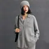 Cardigã de caxemira com gola polo 2026 outono e inverno nova blusa básica de cor sólida feminina estilo elegante com bolsos jaqueta