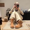 Versão Pelúcia Macia~Mini Aquecedor de Inverno 2025 Novo Modelo Manga Dedo do Pé Estilo Coreano Forrado com Lã Botas de Algodão de Cano Alto Bidirecionais Botas de Neve para Mulheres