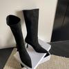 Comercio Exterior Botas Apiladas de Caña Corta Tacón Fino Tacón Alto Botas Vaqueras Occidentales Botines para Mujer color albaricoque Aspecto Delgado Moda Caña Media Botas Individuales
