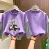 Camiseta de manga larga para niño, imitación dos piezas, algodón puro, nuevo estilo otoño 2026, para niños mayores, top básico para primavera y otoño