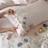 Juego de cuatro piezas bordado de algodón de fibra larga estilo francés, sábana bajera de algodón puro, funda de edredón, sábana ajustable, estilo princesa, adecuado para dormir desnudo en dormitorios, juego de tres piezas