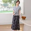 Moda de Verano 2026 para Mujeres de Mediana Edad y Mayores, Blusa de Estilo Nuevo, Estilo Chino, Manga Corta que Reduce la Edad, Nuevo Estilo Chino, Conjunto de Vestido Versátil Talla Grande