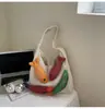 Bolsa Tote de Moda com Grande Capacidade, Design Vintage com Franjas Costuradas, Bolsa de Tricô Versátil Estilo Literário, Bolsa de Ombro Único Transversal