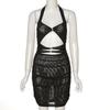 Vestido de Malla Sexy con Cuello Colgante Hueco de un Solo Pecho Transparente para Comercio Exterior Europeo y Americano