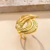 Nuevo Diseño de Joyería de Acero de Titanio de Amazon Anillo Abierto Chapado en Oro de 18K Flor Hoja de Presión de Aceite Anillo de Acero Inoxidable