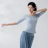 Ropa de Práctica de Danza para Mujer Top de Manga Media con Cuello en V Básico Moldeador Corporal de Yoga Examen de Arte Rítmico Ropa de Práctica para Examen de Arte de Danza Moderna