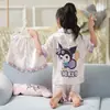 Pijamas para Niñas, Traje de Tres Piezas de Pantalones Cortos y Pantalones Cortos Finos de Seda de Hielo de Verano para Niños, Linda Princesa, Niña Súper Linda