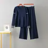 Comercio Exterior Transfronterizo Amazon Dropshipping Elegante Conjunto de Dos Piezas Tejido Suéter de Cuello Redondo Traje Casual Holgado Ropa para Mujer de Manga Larga