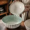 Cuenco Cerámico Acanalado Retro, Cuenco Redondo Grande de Aspecto Elevado, Vajilla de Cuenco al por Mayor, Cuenco para Sopa Doméstico, Cuenco Grande para Platos, Cuenco para Ensalada