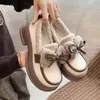Zapatos de cuero para mujer estilo japonés que aumentan la altura, nueva colección de invierno 2026, con forro de felpa, detalle de lazo, suela de plataforma, estilo Mary Jane francés, zapatos de algodón