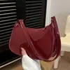 Bolsa de ombro simples e brilhante, bolsa de braço estilo baguette retrô, cor sólida, versátil, bolsa pequena feminina para ir ao trabalho, fazer compras e uso diário