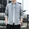 Nova Camisa Social Masculina 2024 Primavera e Outono, Não Amassa, Tendência Casual, Slim Fit, Vintage, Cor Sólida, Manga Longa