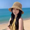 Sombrero de Paja de Ala Ancha para Mujer con Adorno de Cuerda de Colores, Sombrero de Protección Solar Estilo Étnico para Vacaciones en la Playa y la Costa, Sombrero de Paja Dopamina