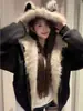 Chaqueta de Algodón con Capucha Orejas de Gato Tallado de Montaña para Hombres y Mujeres, Diseño de Invierno con Cuello de Piel, Parka de Plumas, Abrigo Grueso Cálido para Pareja