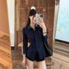 Camisa de temperamento de algodón puro slub de 180 g, camisa sexy pura, camisa delgada con tirantes, top cárdigan americano para mujer