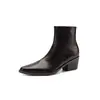 Botas Chelsea Elegantes Simples e Sofisticadas de Couro Bico Fino 2026 Outono/Inverno Botas de Cano Curto de Couro Genuíno com Salto Médio Bloco para Mulheres