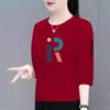 Ropa para madre de mediana edad y ancianas, comercio exterior transfronterizo, manga tres cuartos, camiseta de manga media, corte holgado, talla grande, efecto adelgazante, top