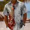 Camisa havaiana casual masculina nova transfronteiriça de manga curta com estampa de nota musical e cor gradiente retrô, atacado