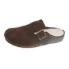 Zapatos de Algodón Estilo Birkenstock de Suela Gruesa Retro para Mujer, Nuevos Otoño e Invierno 2026, Slip-On, Doble Algodón, que Aumentan la Altura, Puntera Cerrada, Medias Pantuflas
