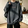 Sudadera pesada de cuello redondo bordada con acabado lavado a la arena para hombre, top interior retro de otoño de corte holgado, chaqueta moderna sin capucha para adolescentes