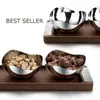 Soporte directo de fábrica bandeja de té de madera personalizada tres cuencos cuenco de fruta de acero inoxidable mesa de té para el hogar cuenco para aperitivos bandeja para frutos secos