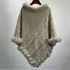 Outono e Inverno Europeu e Americano Novo Estilo Gola de Pele de Coelho Artificial Xale Manto Tamanho Grande Feminino Suéter de Tricô Pulôver Casaco Top