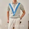 Malha de Manga Curta Masculina Camisa Polo Triângulo Listrada Gola V Slim Fit Camiseta Comércio Exterior Atacado Transfronteiriço Camiseta Listrada Masculina