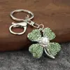 Llavero de Coche Trébol de Cuatro Hojas Diamante Perla Metal Colgante para Bolso de Mujer Cadena de Llaves de Cuerda de Cristal Anillo Pequeño Regalo Creativo