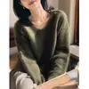 Suéter de lana cepillada con cuello redondo estilo perezoso para mujer, otoño invierno, nuevo, suave, holgado, color liso, jersey de punto base para mujer