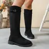 Botas Altas Retro de Gamuza Europeas y Americanas para Mujer Hebilla de Cuero Tacón Grueso Botas Largas Otoño e Invierno Botas de Caballero del Oeste Suministro Transfronterizo