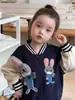 Jaqueta Baseball Casual de Algodão Estilo Coreano para Meninas Ningli, Nova, com Estampa de Coelho Policial Brincalhão, Roupa para Primavera e Outono