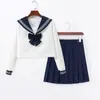 Uniforme JK básico estilo japonés, cuello azul marino, traje de marinero blanco, conjunto clásico, estilo preppy, falda plisada, venta al por mayor de fábrica