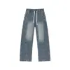 Jeans de mezclilla personalizados/otoño nuevos de alta costura con salpicaduras para hombre, pierna recta, versátiles, talla grande, negro y azul