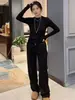 Pantalones casuales de lentejuelas estilo europeo para mujer, nueva colección de invierno, talla grande, adecuados para figuras tipo pera y mujeres petite, con forro de felpa y tela engrosada, diseño de pierna recta, pierna ancha