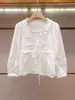 Shenzhen Nanyou Moda Feminina de Luxo Outono Novo Francês Doce Chique Estiloso Renda Branco Manga Longa Camisa Top
