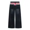 Jeans estilo europeo y americano con patchwork de Union Jack en la cintura trasera, nuevo modelo de otoño, diseño recto holgado, pantalones casuales de pierna ancha