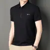 Camiseta de Manga Corta para Hombre de Seda Helada Estilo Nuevo de Verano con Cuello, Versátil para Negocios, Camiseta Casual Estampada Fresca y a la Moda para Hombre