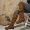 Transfronterizo Nuevo Zapatos de Mujer Tallas Grandes Botas de Mujer Plisadas Hebilla de Cinturón Botas Altas hasta la Rodilla Tacón Grueso Botas de Moda Amazon