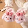 Pantuflas de Algodón para Niños de Invierno Lindo Conejo Cálidas Forradas de Felpa Estilo Padre-Hijo para Niñas Hogar Antideslizantes Suela Gruesa Zapatos de Algodón para Bebé