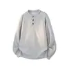Otoño 2026 Nuevo Camiseta de Manga Larga para Hombre Estilo Americano Waffle Cuello Henley Bordado Especial Talla Grande Top de Gama Alta