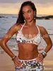 Top halter tejido a mano con lentejuelas para mujer, bikini de copa triangular hueca, tirante de lentejuelas para vacaciones en la playa