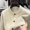 Cardigã de Lã Tricotado com Gola Redonda Masculino para Outono e Inverno Moda Masculina Roupa Exterior Jaqueta Casual Solta Fina