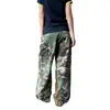 Pantalones Casuales de Leñador Camuflaje Estampado de Leopardo Patchwork Retro Americano Diseño con Sentido para Hombres y Mujeres Holgados Rectos Casuales Largos Modernos