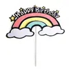 Estrellas Arcoíris Doradas Láser Nubes Enchufe Mesa de Postres para Hornear Bandera Feliz Cumpleaños Enchufe para Pastel