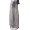 Jeans retro americanos de talla grande con dobladillo deshilachado para mujer, pantalones de verano, holgados y adelgazantes, pantalones rectos de pierna ancha, otros estilos