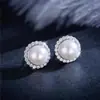 Colar Redondo de Pérola Sintética Conjunto de Brincos Geométricos com Diamante Microincrustado Corrente para Clavícula Presente de Dia das Mães para Mulheres