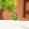One Deer Silver S925 Sterling Silver Banhado a Ouro Hetian Jade Jasper Vintage Cloisonne Water Drops Pingente de Folha de Bambu Pingente de Prata