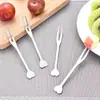 Garfo de Fruta de Aço Inoxidável, Garfo em Formato de Coração, Garfo de Sobremesa, Colher de Sobremesa, Garfo de Dois Dentes, Garfo Dourado, Garfo de Salada
