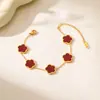 Pulsera de Acero Inoxidable Chapado en Oro de 18K con Flor de Concha de Cinco Pétalos, Colorida, Sencilla, de Moda, de Alta Gama, Tendencia para Mujer