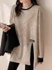 Diseño único, estilo nicho, camisa base a rayas con abertura para mujer, sudadera holgada de otoño, camiseta de manga larga distintiva, top para mujer
